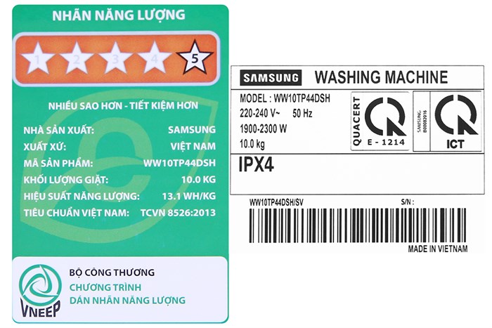 Máy Giặt Samsung Inverter 10kg WW10TP44DSH/SV